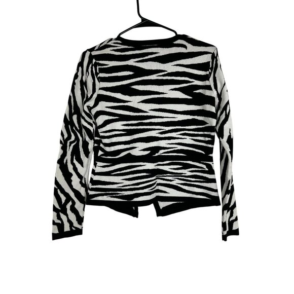 Vintage 90s Cache Sweater Zip Up Cardigan Zebra Safari Print Women's Medium - Picture 2 of 9